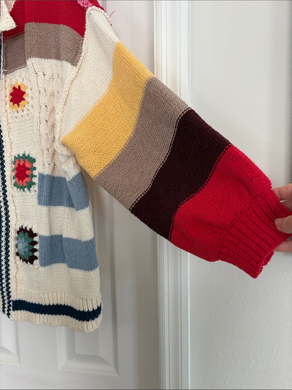 POL Colorblock patchwork Crochet Knit Open Cardigan Oversized Chunky Sweater - Picture 5 of 7